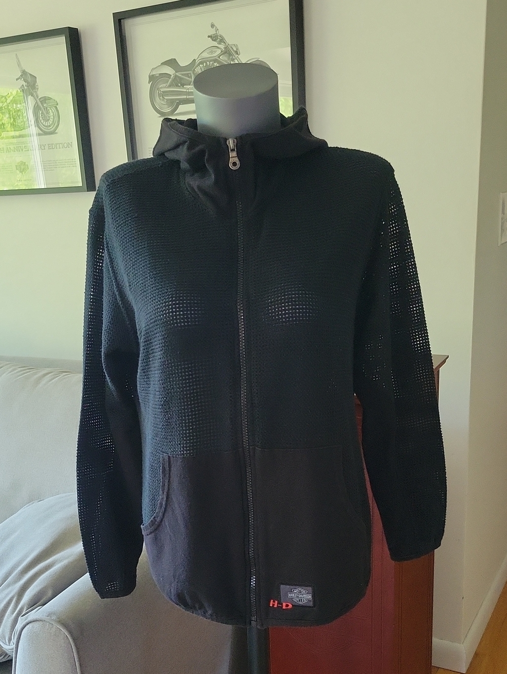 Harley-Davidson Mesh Hoodie Large Black Vintage